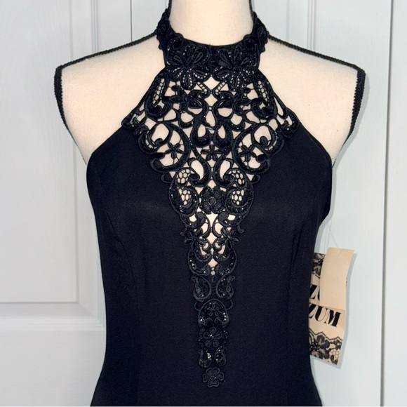 VTG 90’s Zum Zum by Niki Livas Black Lace Halter Formal Goth Glam Dress Small - Picture 2 of 16